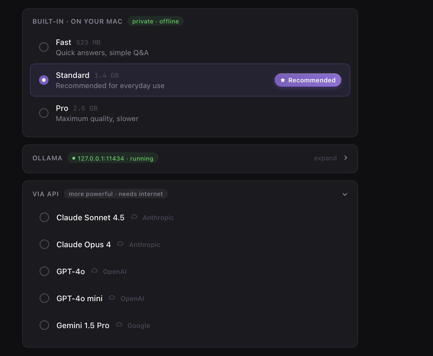 Choose AI model